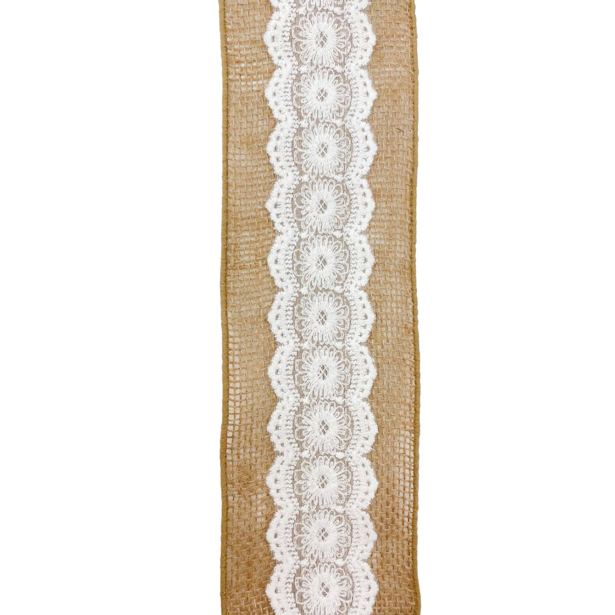 3.5'' x 2 yd. Lace Burlap Ribbon by Celebrate It®